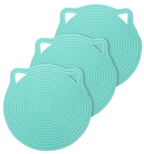 uxcell Juego de 3 salvamanteles de algodón de 12 pulgadas, almohadilla de aislamiento térmico de orejas de gato, soporte para ollas para tazas, platos, ollas calientes y sartenes, color verde