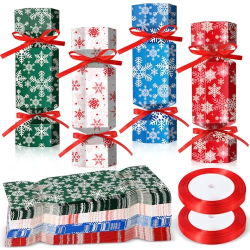 Spakon 60 Pack Christmas Crackers No Snap DIY Table Favors Xmas Holiday Poppers Kit for Dinner Decoration Gift