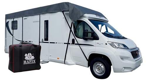 HAFIX Wohnwagen Schutzhülle - Wetterfeste 3-Lagige Halbgarage in Grau, Größe 850x300cm, 155g/m² - Schutz Abdeckung & Abdeckplane für Winter - Effektiver Hagelschutz für Wohnwagen Schutzdach