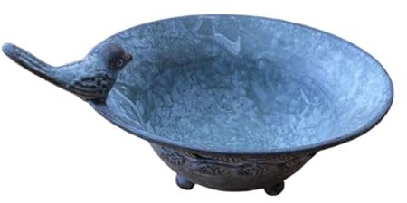 Deko-Impresion Verzierte Vogeltränke Vogelbad Vogel-Futterstelle Eisen massiv grau D 17 cm
