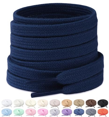 Stepace 2 Pares Cordones Planos de 100% algodón 8 mm de Ancho Cordones para Zapatillas y Zapatos Deportivas Cordones de Deportivo Reemplazo Azul Marino 80