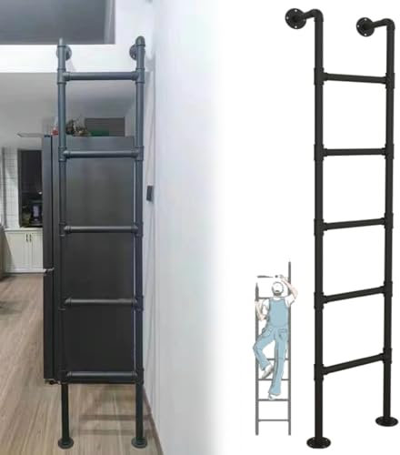 Basement Window Well Egress Ladder, Tall 81 78 76 70 60 59 Inches Bunk Ladder for Treehouse Elevated Beds Double Bed Children Adults Climbing, Metal Step Ladder Black Space-Saving