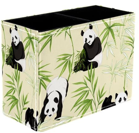 VAPOKF Panda Animal Pen Holder for Desk, 2 Compartments Pen Pot Pencil Holders Makeup Brushes Storage Desktop Stationary Supplies Organiser for Home Office