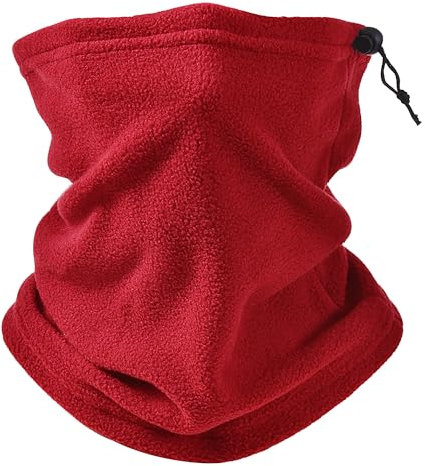 LWAQWHU Winter Neck Warmer Fleece Windproof Bandana Neck Gaiter Adjustable Drawstring Face Scarf for Men Women Unisex Outdoor Sports Skiing Fishing Motorcycle Running Cycling (Red)