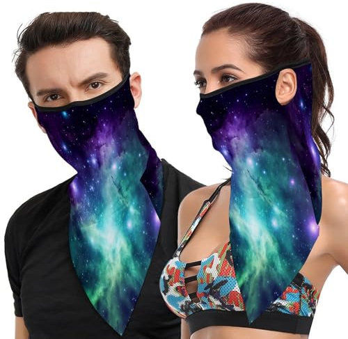 HKMNTGD Halstuch, Halstuch, Maske für Herren und Damen, Grün, Blau, Lila, Galaxie, bedruckt, Skelettmaske, Halstuch