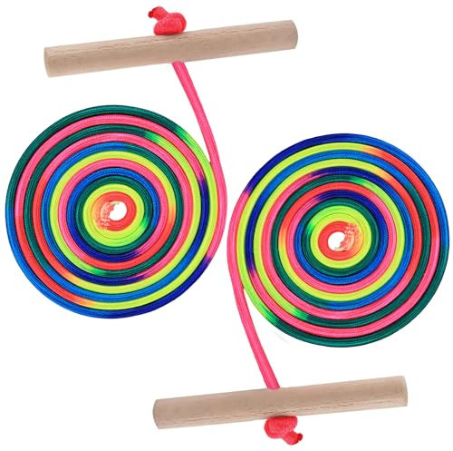 2 Stück Schlittenleine mit Holzgriff, Schlitten Seil Zugseil 150 cm Zugseil, Schlittenseil Zugseil, Schlittenseil mit Schlaufe, Zubehör Zugseil für Schlitten, Zugseil Schlitten (Regenbogenfarbe)