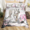 White Tiger Duvet Cover Double Size,Rose Flower Comforter Cover for Adults Kids Bedroom Decor,Western African Wildlife Animal Decorative Bedding Set 2 Pillowcases,No Comforter