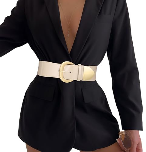 WHIPPY Damen Breiter Gürtel Taillengürtel Stretch für Kleid Elastischer Gürtel Hüftgürtel für Damen Goldener Schnalle, beige 39