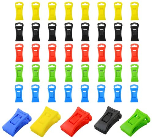 40 Stück 8mm Sockenklammern Set Sockenhalter Socken,sockenclips,mini Wäscheklammern,Sortierhilfe Halter für Waschmaschine und Trockner,Perfekte Socken Sortierhilfe (Schwarz,Rot,Gelb,Blau,Grasgrün)