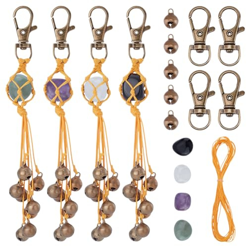 FREEBLOSS 4 Set Kristall Hexenglocken Schlüsselanhänger Set DIY Hexen Windspiele Zum Schutz Hexerei Zubehör Für Anfänger Hexendekor Hängende Glocke Schlüsselanhänger Ornament