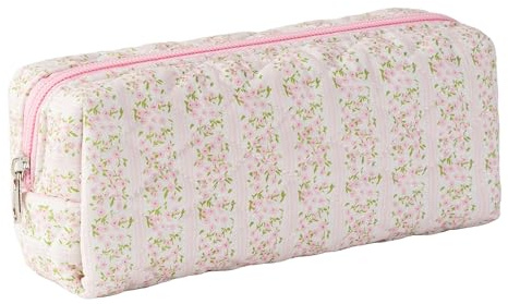 Pencil Case Office College School Storage Bag Pouch Holder Box Organizer Makeup Pouch Cosmetic Bag Aesthetic Cute Pen Case for Girls Boys Kids (Pink floral prints)