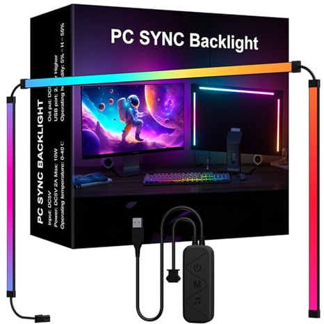 RGBIC Monitor Backlight 27 Zoll mit Bildschirm-Sync, Dynamische Farbwechsel LED Gaming Beleuchtung, LED Lightbar für Spielzimmer, Heimkino, Partyraum oder Entspannungsbereich