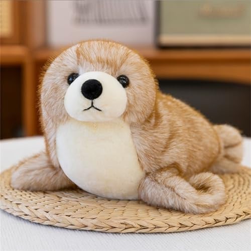 AQCQDQ Kuscheltier Robbe Plüschtier, Seelöwe Kuscheltier, Seelöwe Plushie, Stofftier Seehund, Meerestiere Plüsch Spielzeug, Plüschpuppe für Kinder (30 cm,Braun)