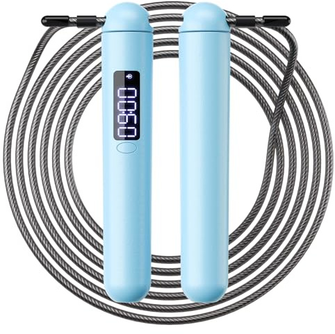 ACHDOFITS Smart Jump Rope - Anpassbare Kalorien-, Zähl- und Zeiteinstellungen, Springseile, verstellbares Stahldraht-Springseil mit LED-Anzeige, für Männer und Frauen, Fitness und Workout (Blau)
