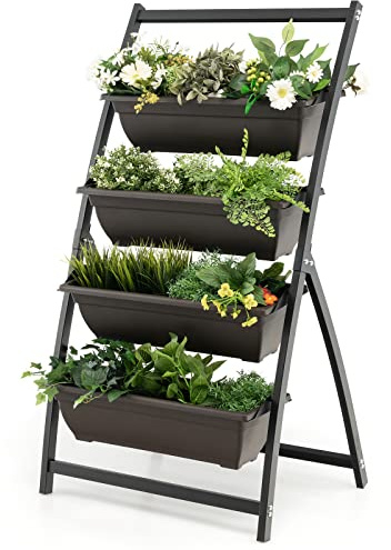 COSTWAY 4-stufiges Hochbeet, Pflanzenbeet mit 4 Behälterboxen & Drainagelöchern, Vertikalbeet freistehend, Gartenpflanzer für Gemüse, Kräuter und Blumen (66 x 50,5 x 124 cm)