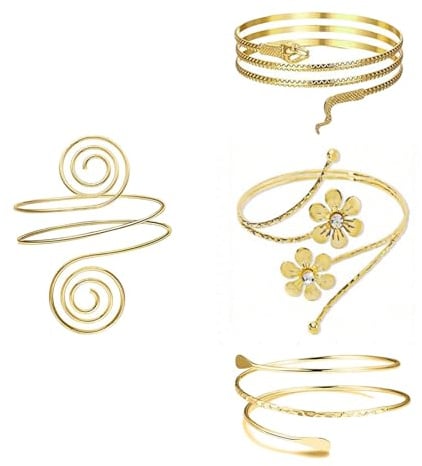 XNBTFK 4PCS Gold Adjustable Upper Arm Cuff Set, Women Arm Bracelet Bangle