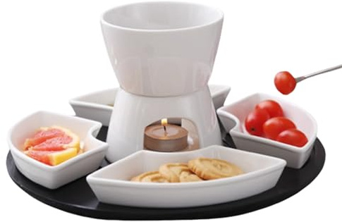 Xvilmaun Chocolate Fondue Set, Ceramic Melting Fondue Set for Butter, Melting Bowl High Temperature Resistant for Chocolate Cheese Birthday Romantic Evenings Special Occasion Party Hosts Beach Wedding