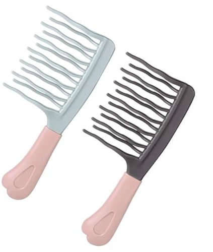 Lockenkamm, 2 Pcs Breiter Zahnkamm, Professional Kamm, Doppelreihiger Wellenkamm mit breiten Zähnen – Anti-Zieh-Effekt für lockiges, gewelltes und langes Haar, Friseur Styling Tool(Grau,Grün)