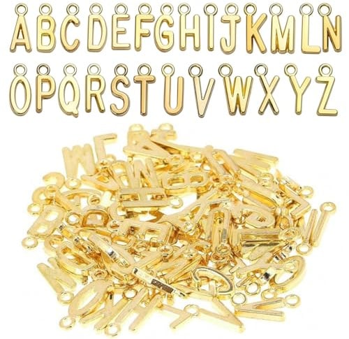 YUVKIN 78 Stück Buchstaben Anhänger, Mini Alphabet Armband Halsketten Anhänger, Design Letters Buchstaben Anhänger Charms Goldener Buchstabe A Bis Z Charms