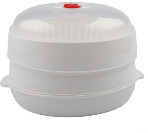 HaloModora Microwave Oven Steamer Basket with Lid, Single or Double Layer Design for Vegetables and General Food Cooking(Double-Levels)