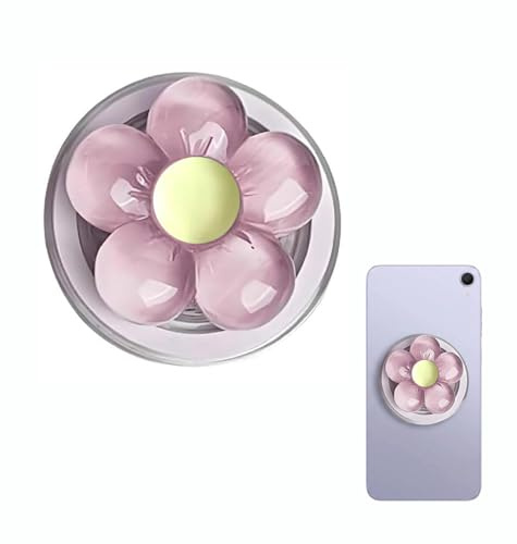 Magnetic Phone Holder, Transparent Candy Color Flower Design Phone Grip Stand, Adjustable Foldable Desktop Mount for MagSafe & Phones with Magnetic Ring, Cute Aesthetic Accessory (Pink)