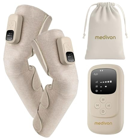 Medivon Solé Duo, Medivon Beinmassagegerät zur Lymphdrainage, Kompressions-Regenerationsstiefel, Waden- und Oberschenkelmassagegerät, Beinmassagegerät für Massage und Entspannung zu Hause