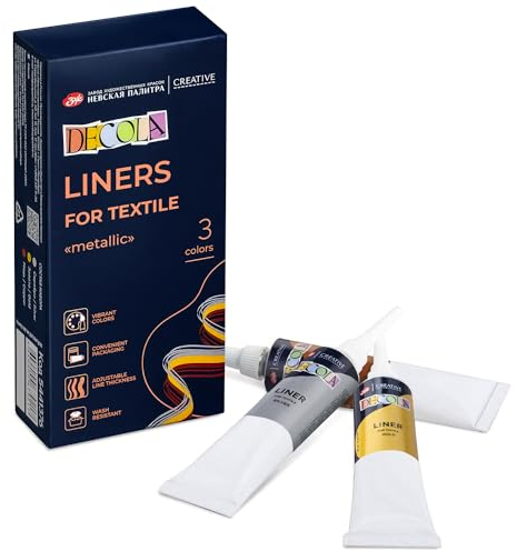 Decola Metallic Textilfarben Set für Konturen 3x19ml | Hochpigmentierte Textil Farben in Gold, Silber & Kupfer | Hergestellt von Nevskaya Palitra