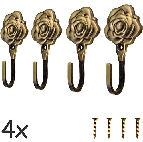 Fuxxer® 4x Antik-Haken, Garderoben-Haken, Handtuch-Haken, Eisen-Haken, Bronze, Rose, 92mm