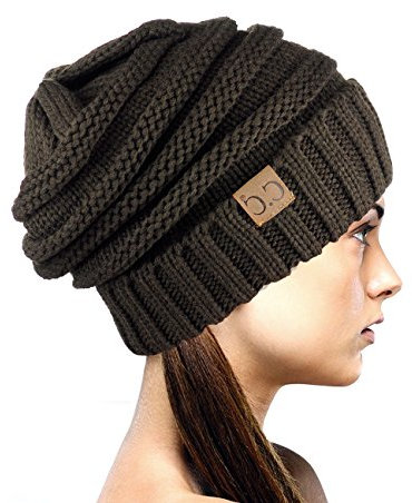NYFASHION101 Lose bauschige Winter Strickmütze Beanie - Braun