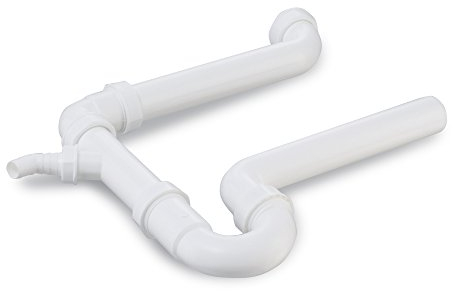 AQUADE Raumsparsiphon Küche aus Kunststoff Weiß 1 1/2 Zoll x 40 mm mit waagerechtem Abgang und 1 Abwasserаnschluss 19-23 mm - Abflussrohr Waschbecken Geruchsverschluss Siphon mit Gеräteаnschluss