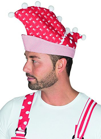 Rubie's 4380101 - Narrenkappe rot/weiss * Uniform Mütze* mit Mustern & Bommeln