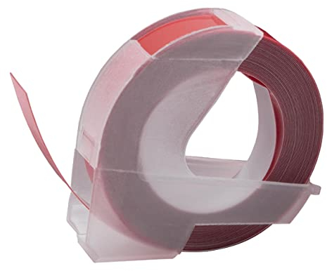 vhbw 1x 3D Prägeband-Schriftband-Kassette kompatibel mit Dymo 1610, 1595GY, 1745, 1755, 1765, 1805 Etiketten-Drucker 3m x 9mm Weiß auf Rot