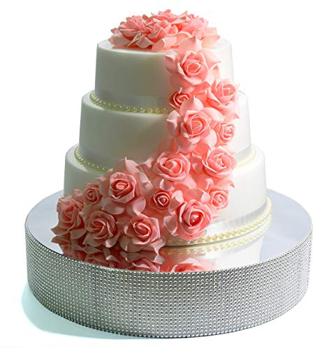 Cakebon Wedding Cake Stand (Silver - 13.5 inches - Round) - Gorgeous Cake Display Centrepiece for Wedding Cakes, Cupcakes and Desserts - Strong Lightweight Polystyrene Foam with Faux Rhinestones