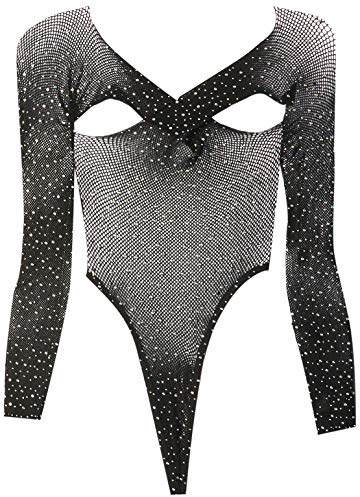 LEG AVENUE Damen Leg Avenue Rhinestone Fishnet Cross Over Shrug Top Bodysuit, O/S, Black Dessous Set, Schwarz, Einheitsgröße EU