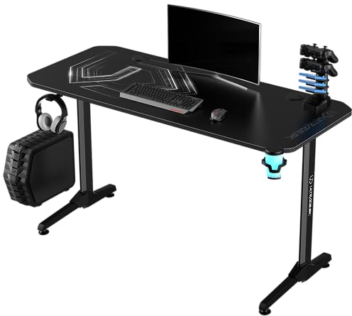 ULTRADESK FRAG V3 Computertisch Gaming-Schreibtisch - Gaming Tisch Stahlkonstruktion - Platz für Zwei Monitore - Futuristische Formen - Beinfreiheit und Mehr - Inklusive Zubehör - 140x60cm - Weiß