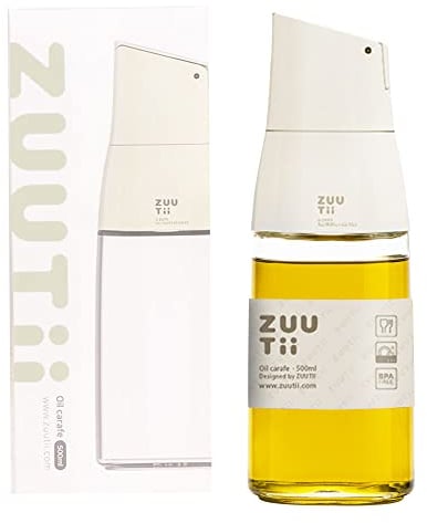 Zuutii Olive Oil Dispenser, Drip Free Spout Oil Container for Kitchen.Vinegar Dispenser, Glass Bottle for Cooking,500ML,Light Cream