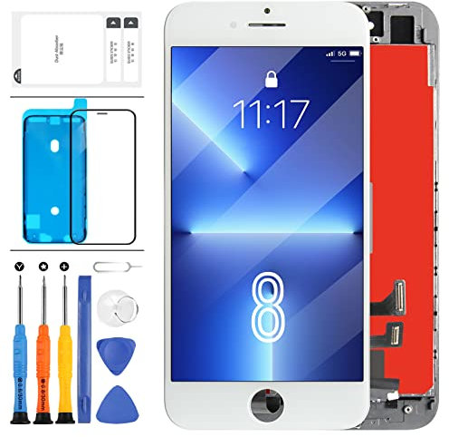 Pantalla LCD de Repuesto para iPhone 8 de 4,7 Pulgadas, digitalizador de Pantalla táctil de Pantalla Completa Kit de Lentes Modelo para A1863 A1905 A1906 +Herramientas +Vidrio Templado (Blanco)