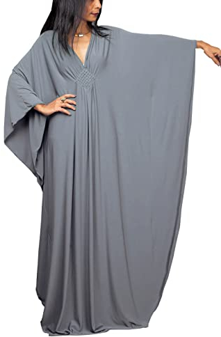 YouKD Einfarbiger Langer Kaftan für Damen Maxikleid Plusgröße Homewear Bikini Beach Cover Up Roben