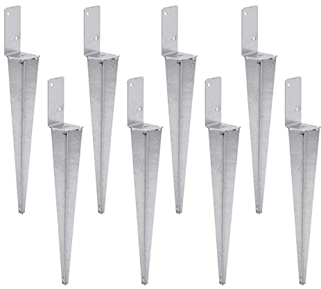 TRIBECCO 8x Universeller Pfostenträger zum Einschlagen L, Pfostenträger Feuerverzinkt Einschlaghülse Pfostenträger Bodenhülse Einschlagbodenhülse Pfosten Anker Stahl Silber (8, 70x600)
