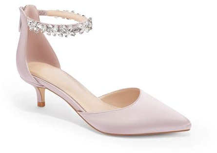 Guayonng Damen Hochzeit Strass Low Kitten Heels Pumps Spitz Zehen Kleid Abendschuhe für Frauen Braut Braut, Pink, 41 EU