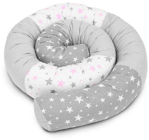 Amilian Bettschlange - ideal als Kuschelschlange oder Bettrolle - Made in EU - Baumwolle - Grau Pink