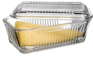 AL-FAHMI Beurrier rectangulaire et rond en verre – Beurrier élégant avec couvercle, facile à utiliser et 100 % de qualité alimentaire (rectangle)