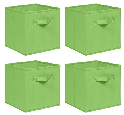 NICEME Foldable Cube Storage Unit Boxes, Non-Woven Fabric Storage Boxes Set, Clothes Drawers for Shelves, 26.5x26.5x28 cm (Light Green, Set of 4)