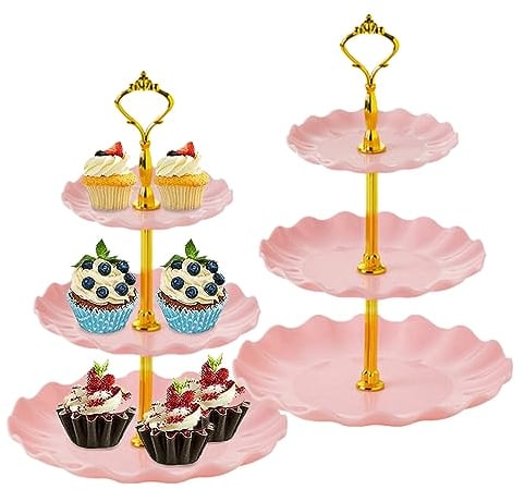 Allbusky 3-Tier Cake Stand Cupcake Holder, Pastry Tiered Serving Tray, Dessert Plates Cakes Fruit Cookie Candy Display Tower Serving Platter for Christmas Wedding Birthday Baby Shower
