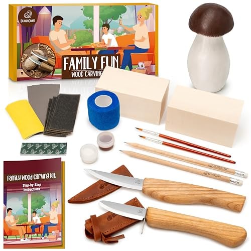 BeaverCraft Holzschnitzset für Anfänger & Kinder DIY 09 - Schnitzset und Linde Holz - Schnitzmesser Set Schnitzprojekt & Holzrohling - Holzbearbeitungsset Bastel-Hobby-Sets