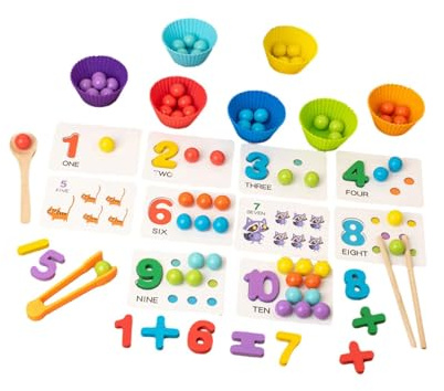 Fonowx Clip Bead Game Rainbow Color Sorting Toys Math Manipulatives Rainbow Balls in Cups for Interaction Coordination Primary