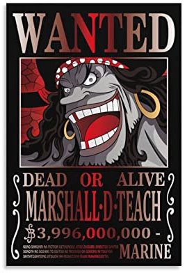One Piece Wanted Poster Black Beard Bild Druck Leinwand Poster Wandfarbe Kunst Poster Dekor Moderne Heimkunstwerke 20 x 30 cm