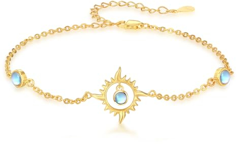 REDSUN Sonne Armband 925 Sterling Silber Mondstein Sonne Armband Verstellbar Muttertag Schmuck Geschenk Geburtstag Weihnachten für Frauen Mutter Frau Mädchen (Gold)