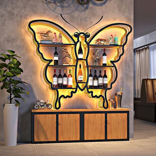 POWRZZZY Portabottiglie da Parete per Bottiglie di Vino,Portabottiglie Acqua,Porta Bicchiere da Vino Creativo da Parete in Ferro Battuto,Ripiani Portaoggetti Espositore,Dispensa Wine Cellar Scaffale