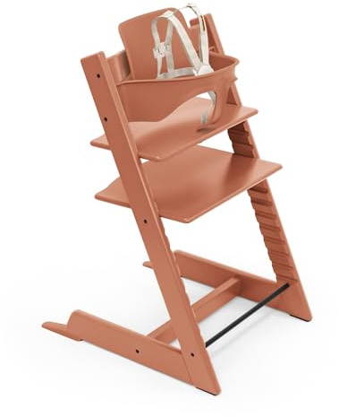 Stokke Tripp Trapp High Chair 2, Terracotta - Includes Chair + Baby Set with Removable Harness for Children 6-36 Months - Adjustable, Ergonomic & Easy to Clean
